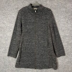 EILEEN FISHER Textured Knit Mock Neck Full Zip‎ Jacket Coat Women's M Gray
